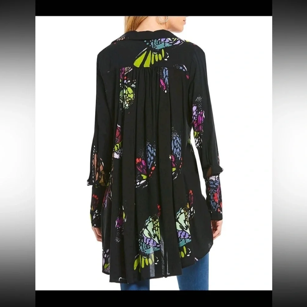 Free People Field Of Butterflies Printed Hi-Low Tunic Black Size S - Picture 10 of 16